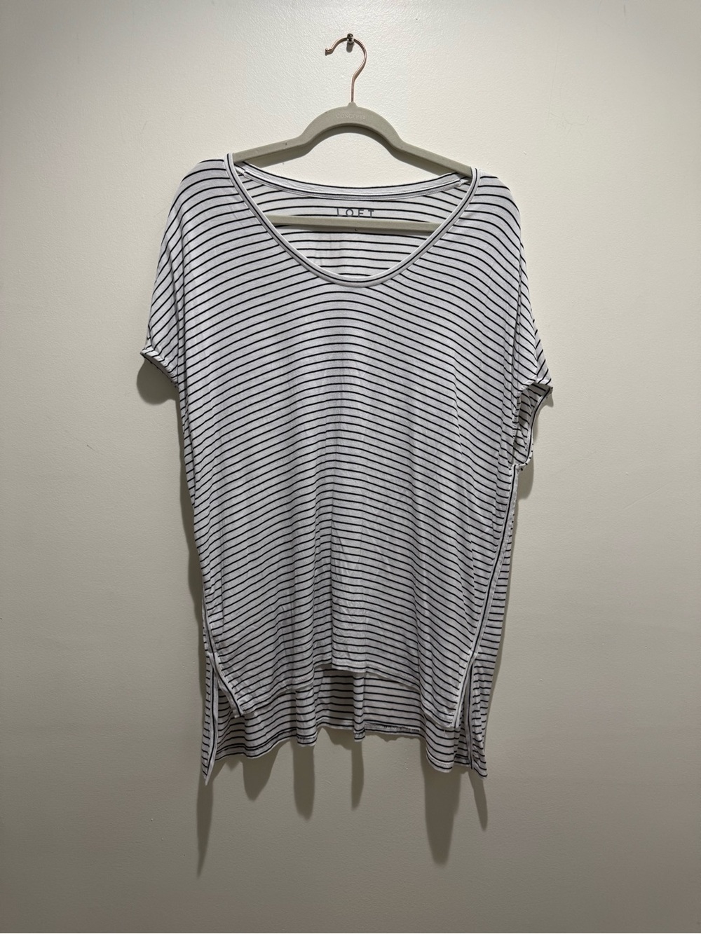LOFT White Black Striped Short Sleeve Tee Size Large